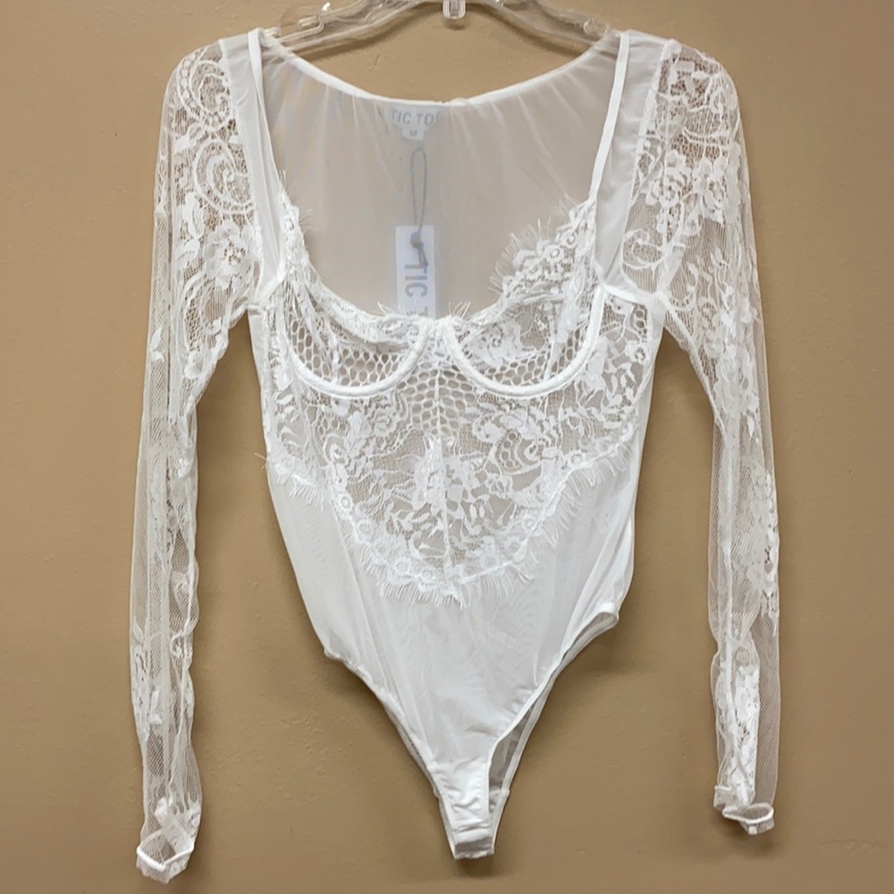 Hope's White Lace Long Sleeve Bodysuit